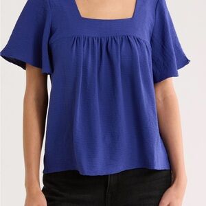 Bobeau Cobalt Blue Flutter Sleeve Blouse